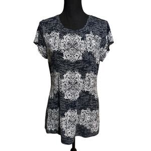 INC International Concepts Black and Gray Print Rhinestone Top Women's L Large